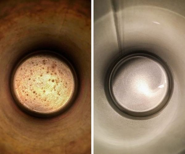 L'avant après du nettoyage d'une tasse de café