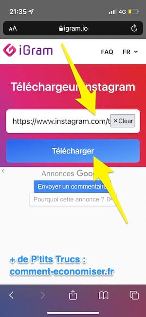 Copiez l'url puis cliquez sur le bouton telecharger