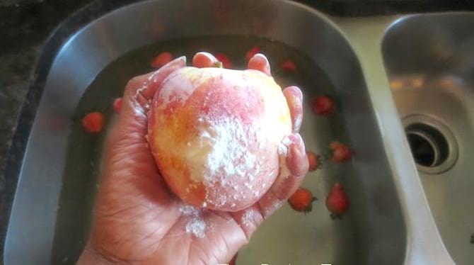an apple cleaned with baking soda