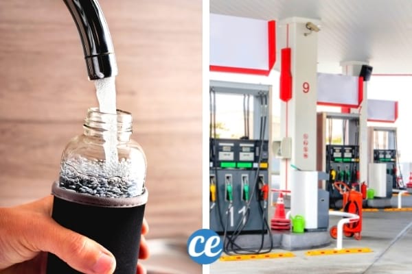 station service et gourde d'eau à remplir facilement