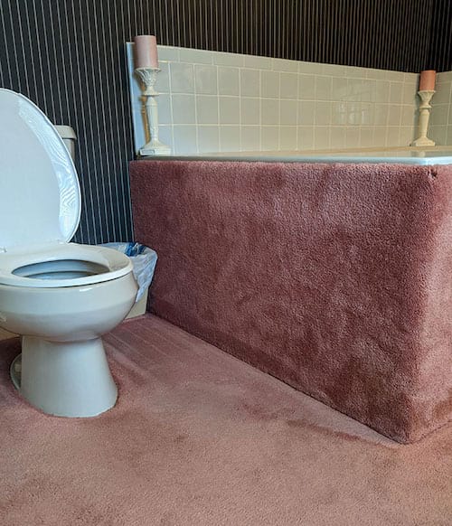 Salle de bain remplis de moquette rose 