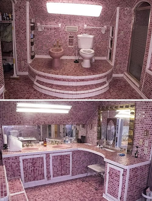 Salle de bain décorée totalement en rose 