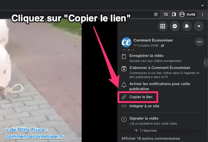 Pour enregistrer une vidéo Facebook, cliquez sur "Copier le lien".