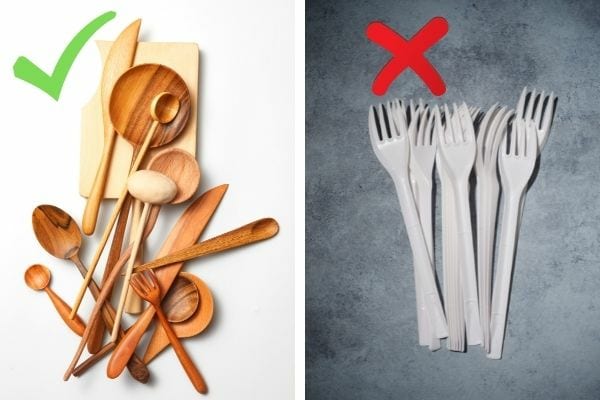 couverts jetables en bois ou en plastique