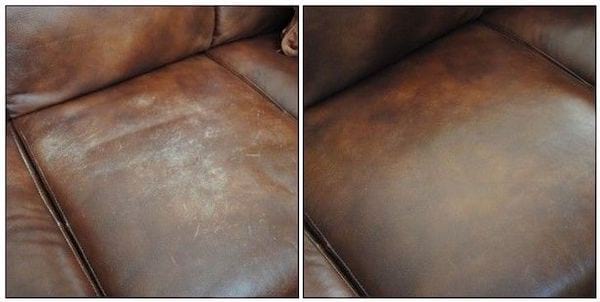 Nettoyage d'un canapé en cuir avant après