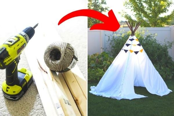 Un magnifique tipi pour enfants fait avec du vieux longe de maison.