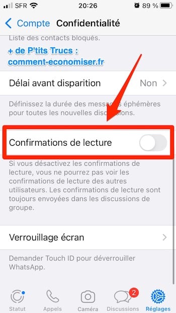 Comment cacher la confirmation de lecture d'un message sur whatsapp