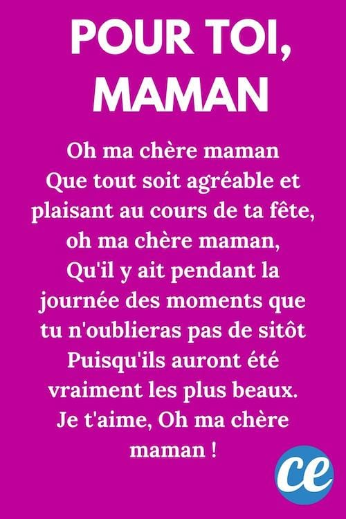 Oh ma chère maman, que tout soit agréable et plaisant au cours de ta fête