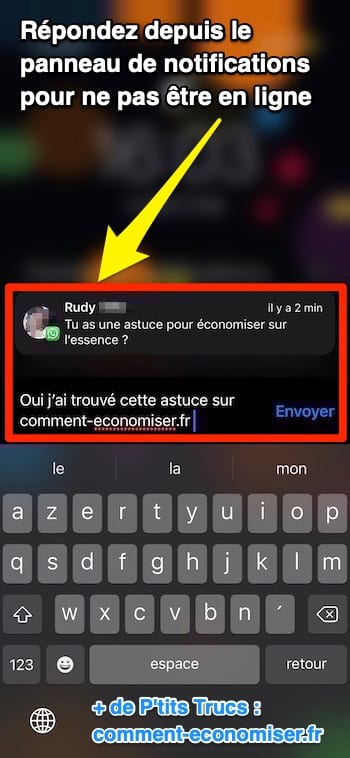 Répondre à partir du panneau de notifications sur Whats App pour ne pas apparaître en ligne