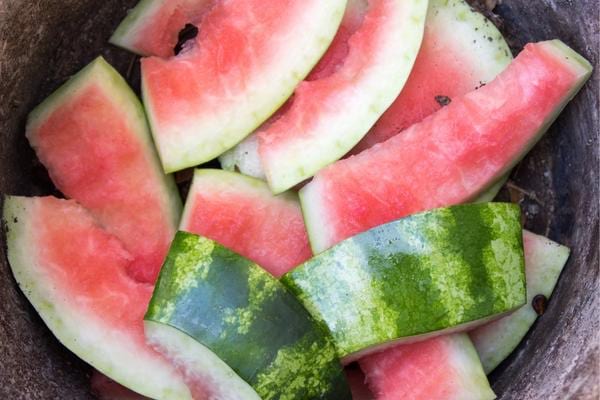 Plusieurs morceaux de pastèques déjà consommés