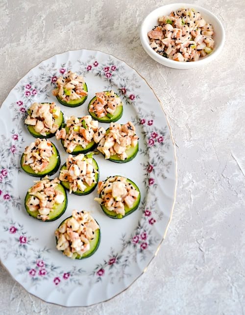 bouchées concombre aux crevettes pour un apéro léger