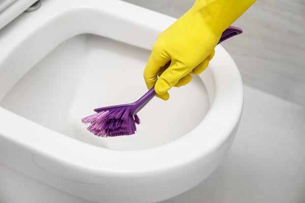 brosse violette qui nettoie cuvette des toilettes