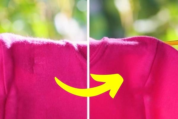 Une marque de pince à linge avant et après sur un pull 