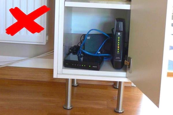 A wifi router in a piece of furniture that emits little signal