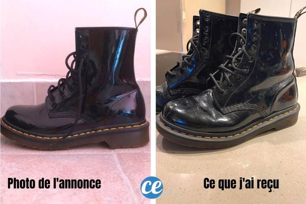 Paire de bottes noires non-conformes par rapport aux photos de l'annonce