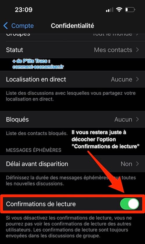 Décocher l'option "confirmations de lecture"