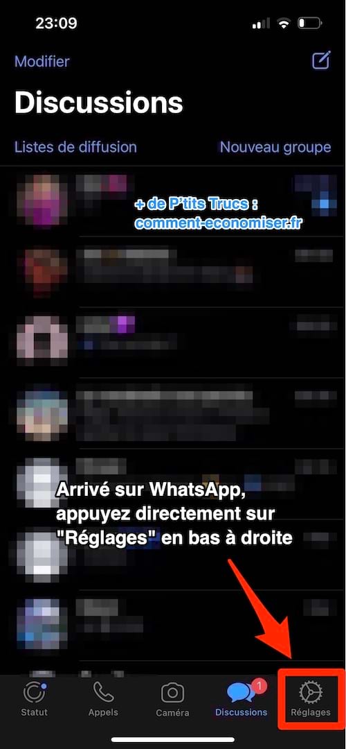 Accéder aux réglages sur WhatsApp