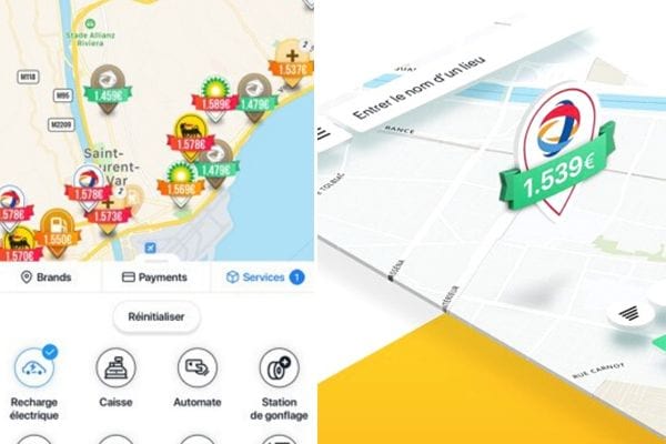 Deux captures d'écran de l'appli Gaz Now