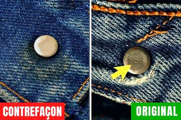 Deux boutons de jeans Levi's un de contrefaçon et l'autre original