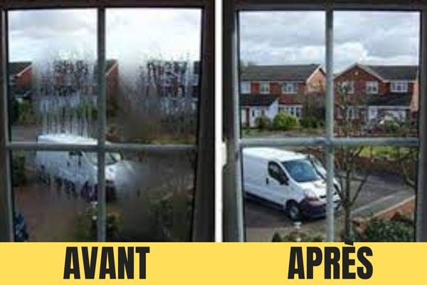 Deux vitres une avant de la buée et l'autre après sans buée 
