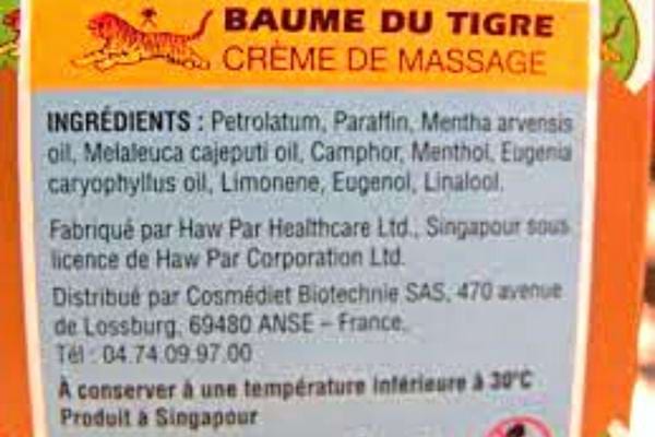 La composition et les ingrédients que l'on trouve dans le baume du tigre