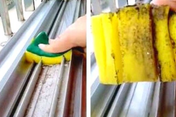 Une éponge avec des trous pour nettoyer les recoins de fenêtre