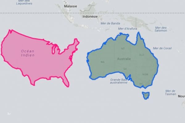 Les États-Unis à côté de l'Australie
