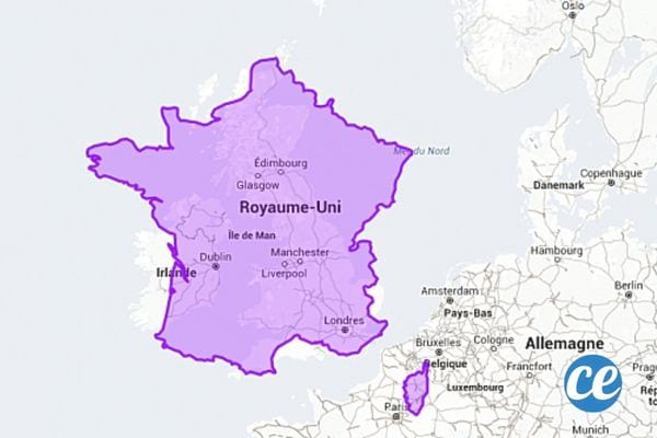 La France en violet par rapport au Royaume Uni