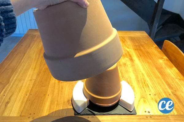 Un grand pot de fleurs mis sur un petit pot de fleurs