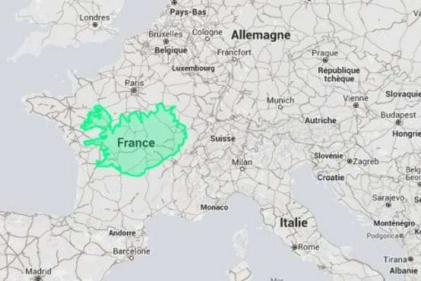 L'Islande en vert par rapport à la France