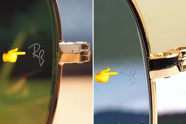 Deux logos sur verre Ray-Ban pour un de la contrefaçon et pour l'autre l'original 