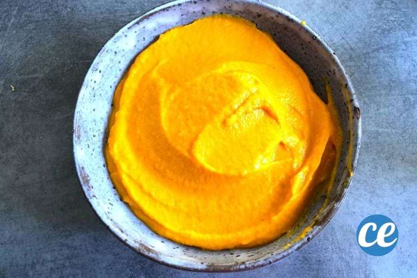 une purée de carottes faite maison dans un bol en grès gris