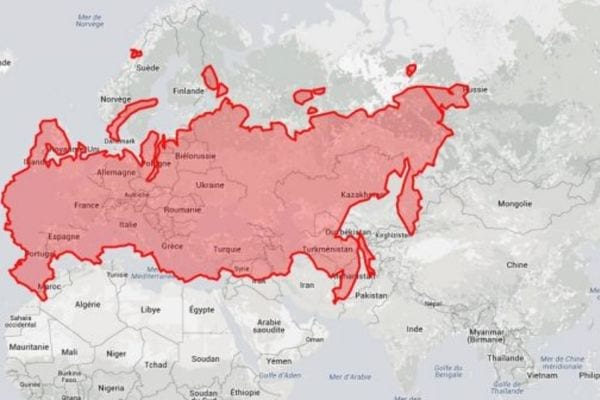 La Russie en rouge par rapport à l'Europe