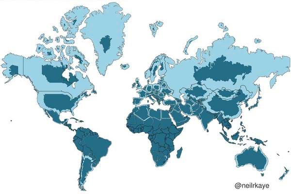 Comparaison entre la planisphère du monde et la vraie taille des pays