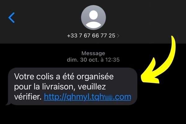 Un exemple de sms au colis livré qui est une arnaque