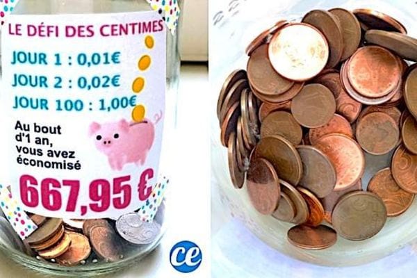 Un bocal en verre remplie de pièces rouges
