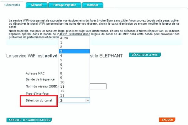 Changement de canal wifi