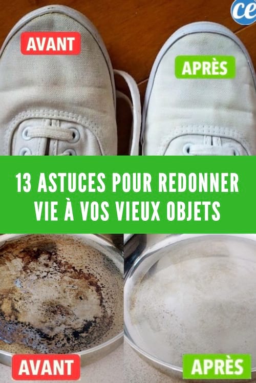 des baskets noires redevenues blanches et des une casserole brûltée redevenue propre