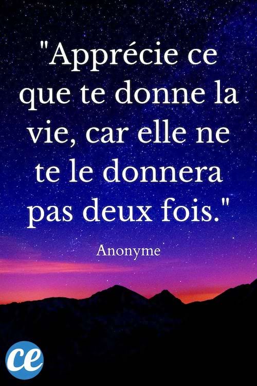 Apprécie ce que te donne la vie, car elle ne te le donnera pas deux fois