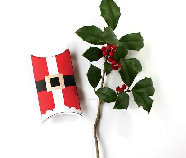 Une boîte faite maison décorée en père Noël avec des fleurs en décoration de Noël