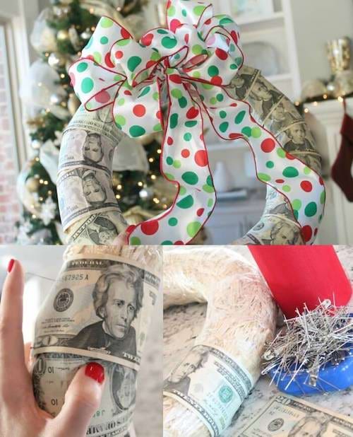 Un cookie fait-maison fait avec plusieurs dollars et un ruban 