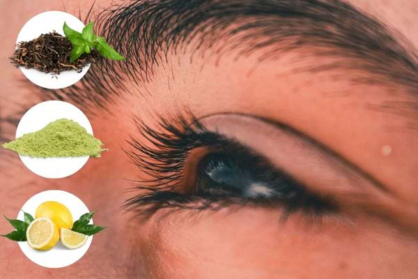 L'oeil d'une personne avec trois ingrédients à proximité