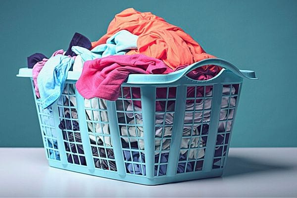 Un panier de linge remplie jusqu'à ras bord 