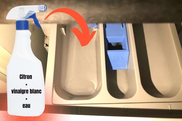 bac à lessive avec un spray maison nettoyant au citron