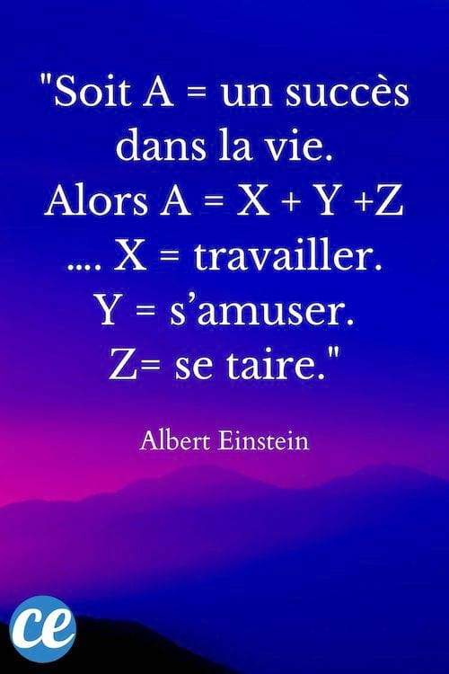 Soit A= un succès dans la vie. Alors A = X + Y +Z …. X = travailler. Y = s’amuser. Z= se taire