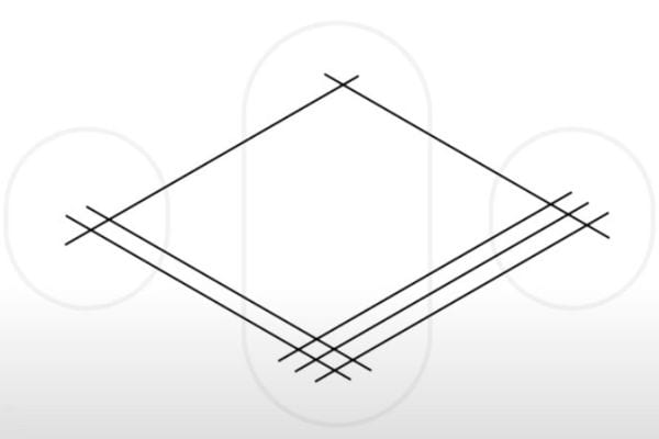 Un carré avec plusieurs lignes horizontales noires et des zones arrondies