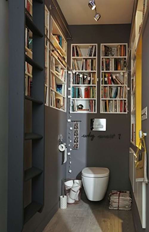 A library integrated into a toilet 