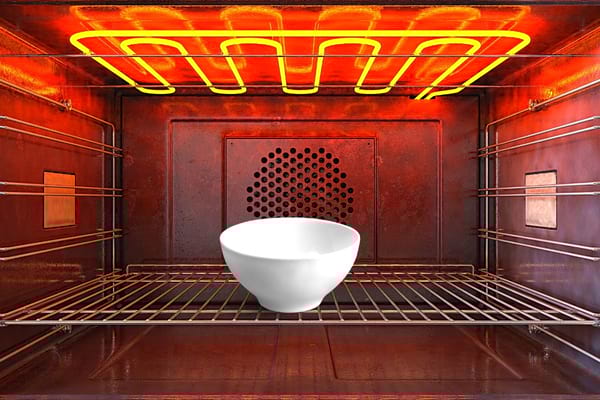 bol d'eau blanc dans un four