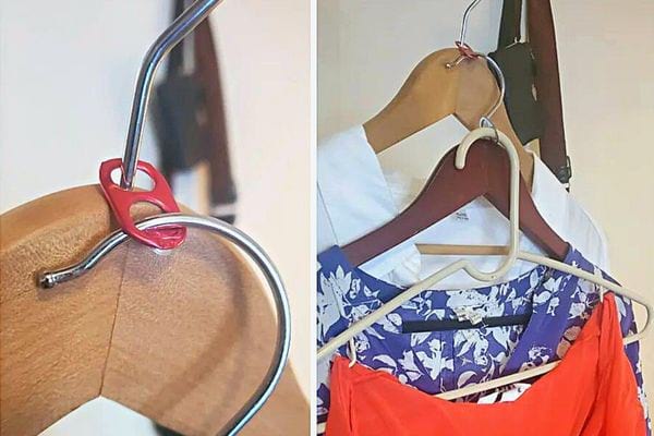 Des cintres qui sont accrochés dans des languettes de cannette 