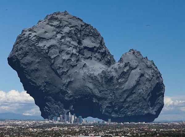 The size of the comet compared to Los Angeles 